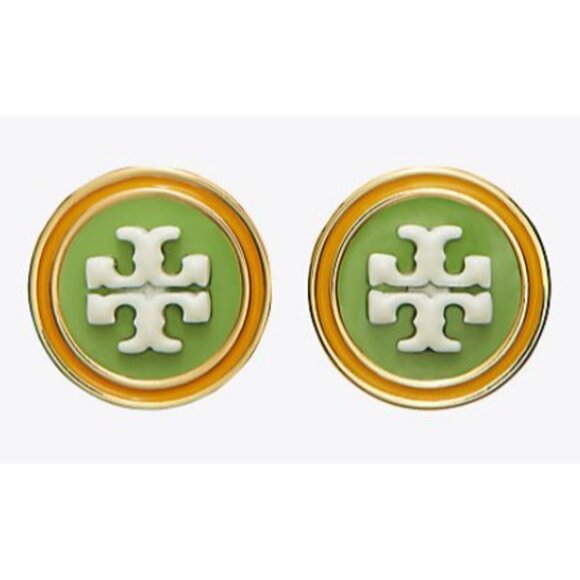 TORY BURCH Kira Green and White Enamel Stud Earrings - Picture 2 of 4